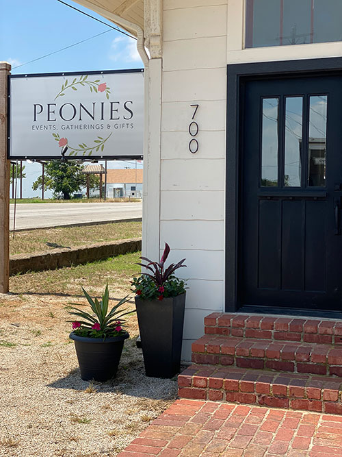 Front door of peonies